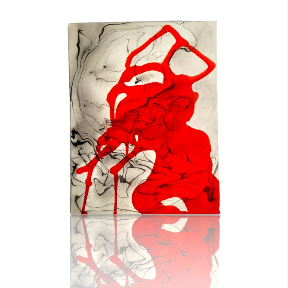 Original Mixed Media Suminagashi Abstract Watercolor Painting "Tusk" 11x14